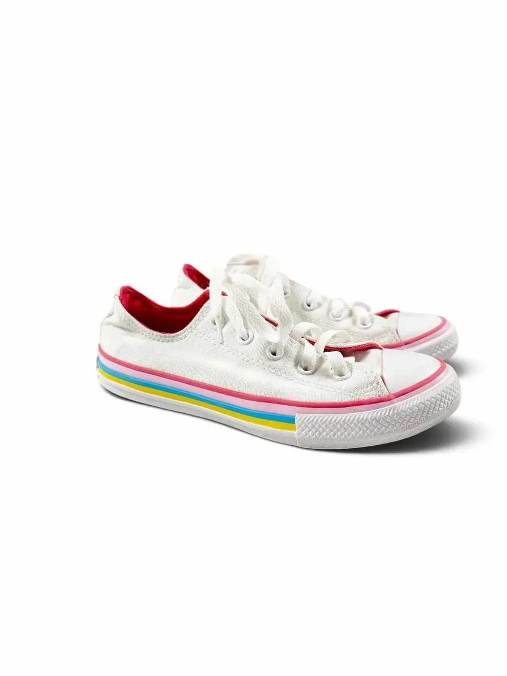 Converse Chuck Taylor All Star Ox Rainbow Stripe White Sneakers Girls Size 1